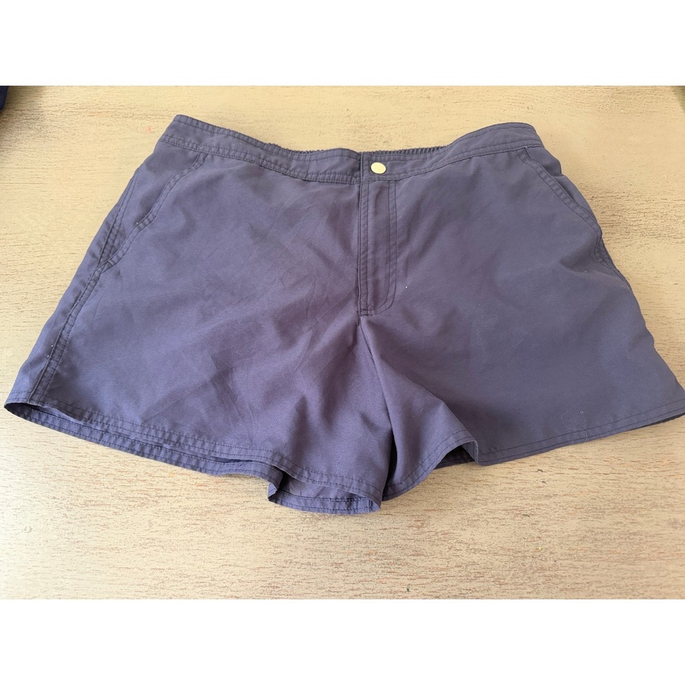Tropical Escape Navy Blue Swim Shorts Mens Size 12 Mesh Lined Pockets Snap Front